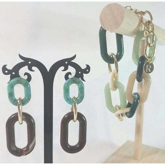 Rush By Denis & Charles Multicolor Rectangle Resin Link Earrings and Bracelet - Picture 1 of 8